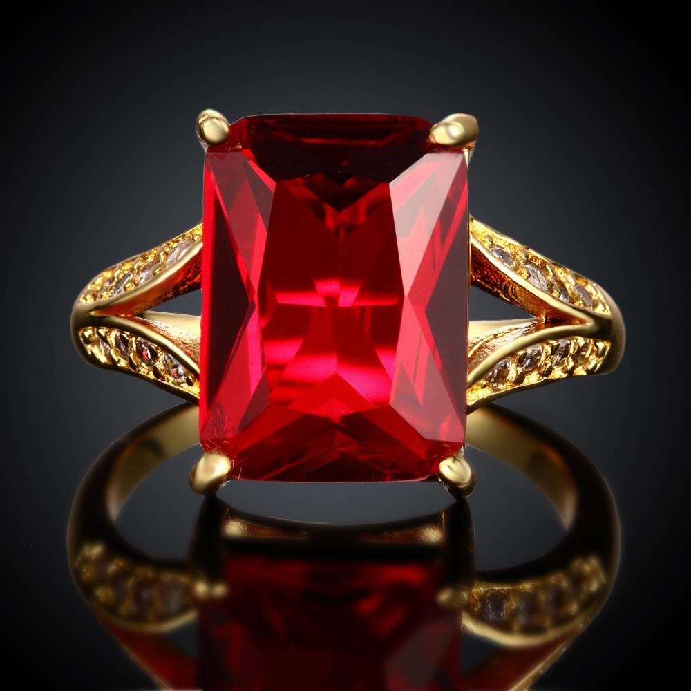Wholesale ring series Classic 24K Gold Plated red big square Zirconia Luxury Ladies Party wedding jewelry Best Mother's Gift TGCZR043 3