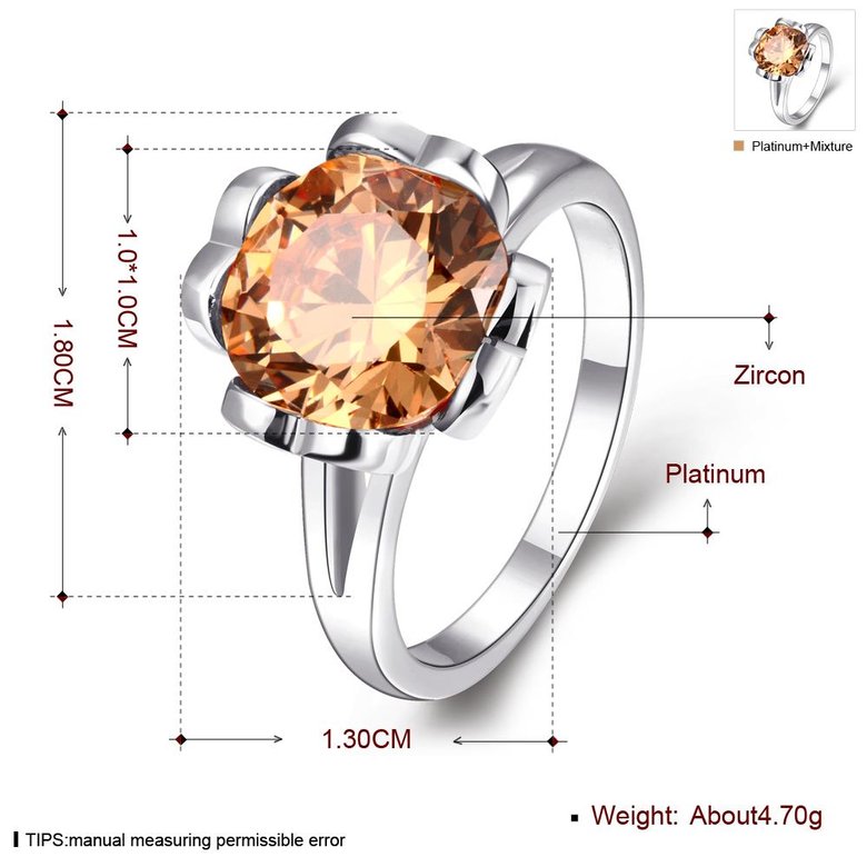Wholesale Classic Platinum round champagne Gem Rings Bohemian Style Wedding Ring for Women Party Engagement Jewelry  TGCZR051 0