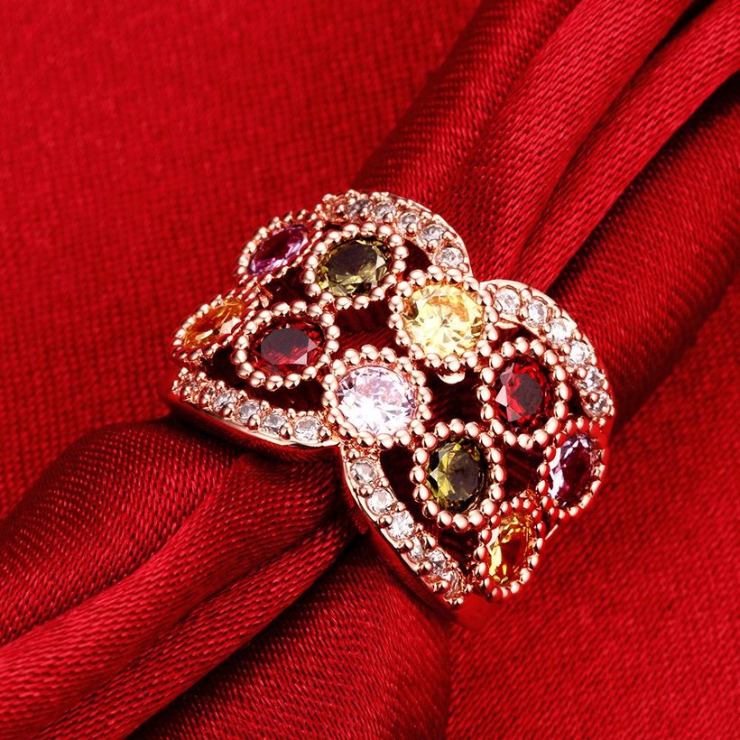 Wholesale Classic Rose Gold Multicolor CZ Ring Band for Daily Accessory For Women Elegant wedding Valentine's Day Gift Hot Selling TGCZR012 3