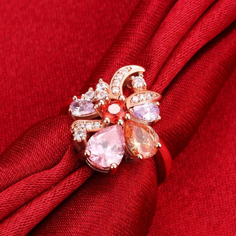 Wholesale Unique Design Top Sale Rose Gold Color Colorful AAA Zircon Wedding bijoux Flower Rings Jewelry For Women Gift Party TGCZR131 3