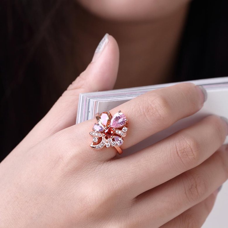 Wholesale Unique Design Top Sale Rose Gold Color Colorful AAA Zircon Wedding bijoux Flower Rings Jewelry For Women Gift Party TGCZR131 4