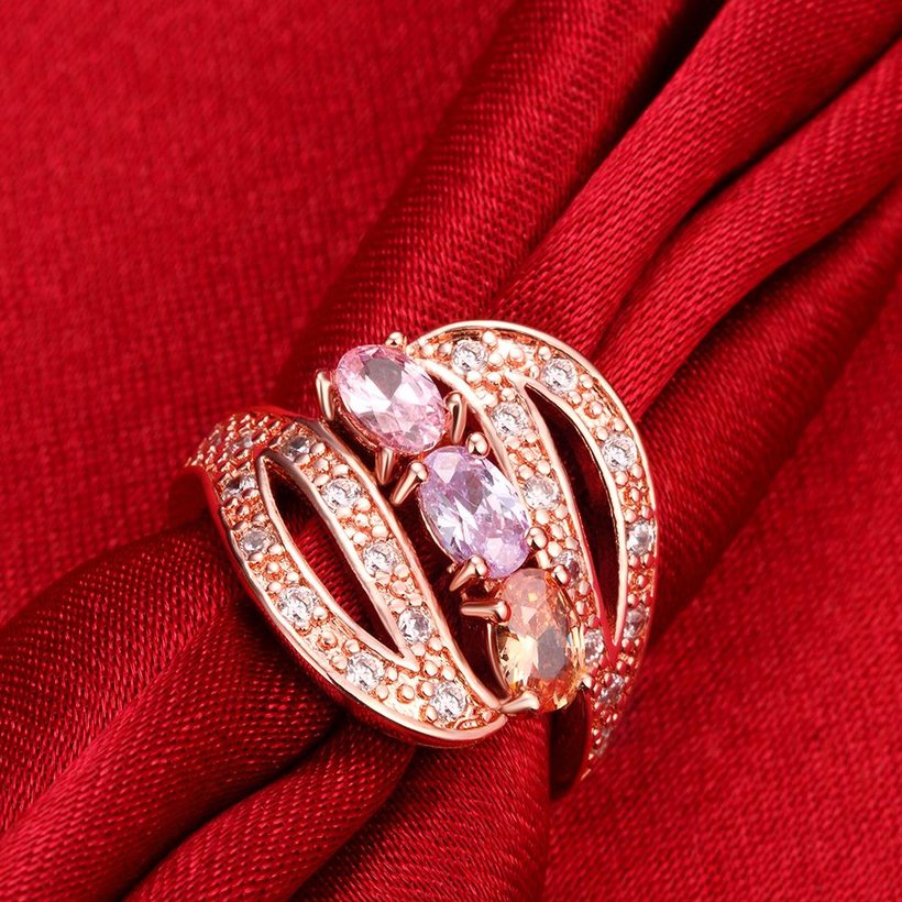 Wholesale Unique Design Top Sale Rose Gold hollow rings Color Colorful AAA Zircon Wedding bijoux Flower Rings Jewelry For Women Gift Party TGCZR132 3