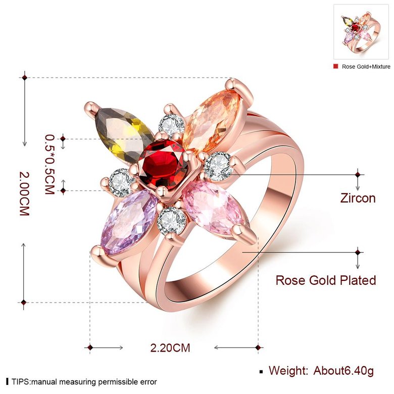 Wholesale Unique Design Top Sale Rose Gold Color Colorful AAA Zircon Wedding bijoux Flower Rings Jewelry For Women Gift Party TGCZR137 0