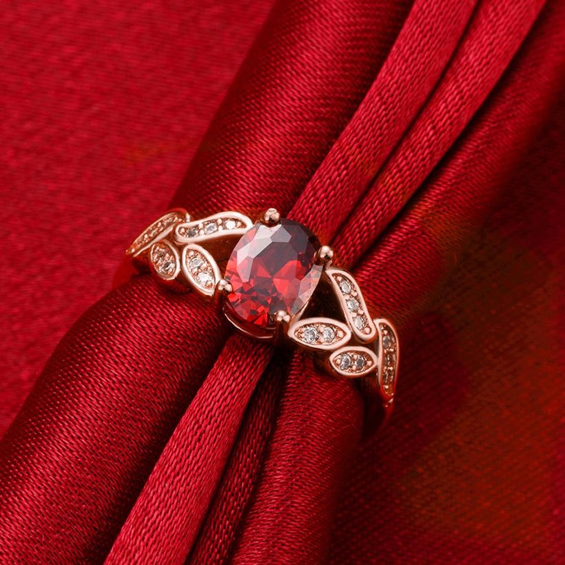 Wholesale 18K Rose Gold Red Ruby Ring For Women Rings Flower Zircon Diamond Engagement Gemstone Fine Jewelry TGCZR180 4