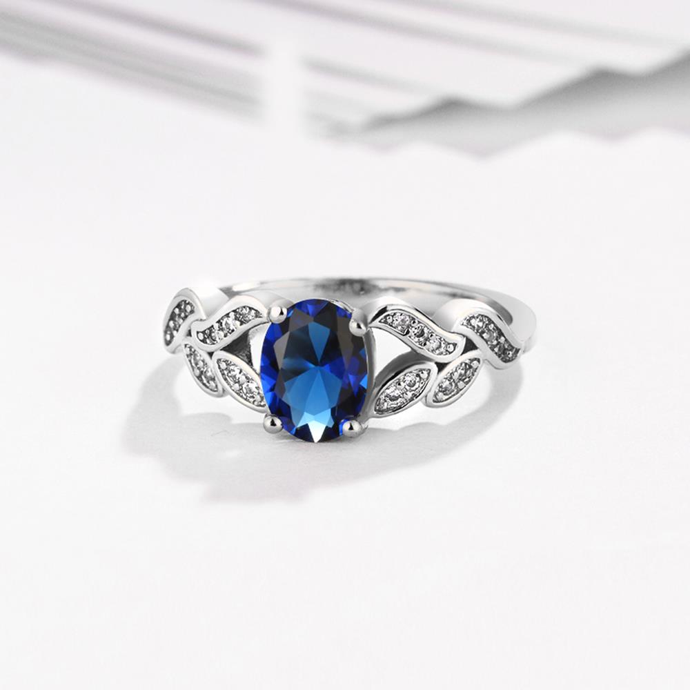 Wholesale Romantic Platinum Geometric blue CZ Ring  For Women Rings Engagement Gemstone Fine Jewelry TGCZR183 1
