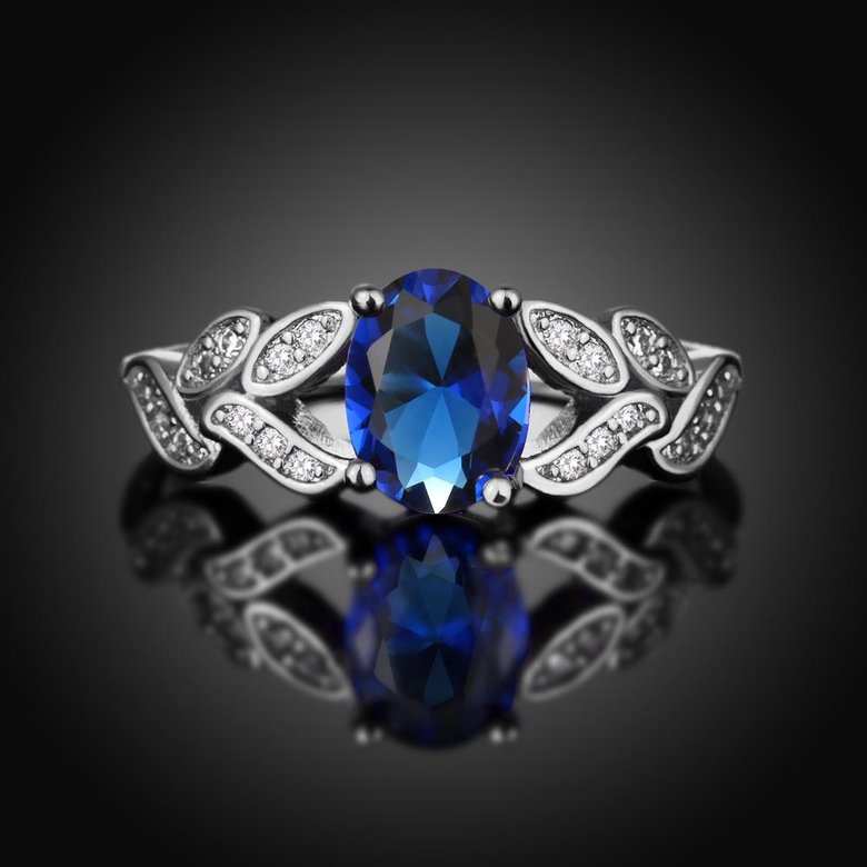 Wholesale Romantic Platinum Geometric blue CZ Ring  For Women Rings Engagement Gemstone Fine Jewelry TGCZR183 2