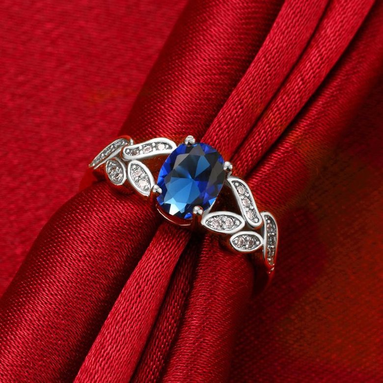 Wholesale Romantic Platinum Geometric blue CZ Ring  For Women Rings Engagement Gemstone Fine Jewelry TGCZR183 3