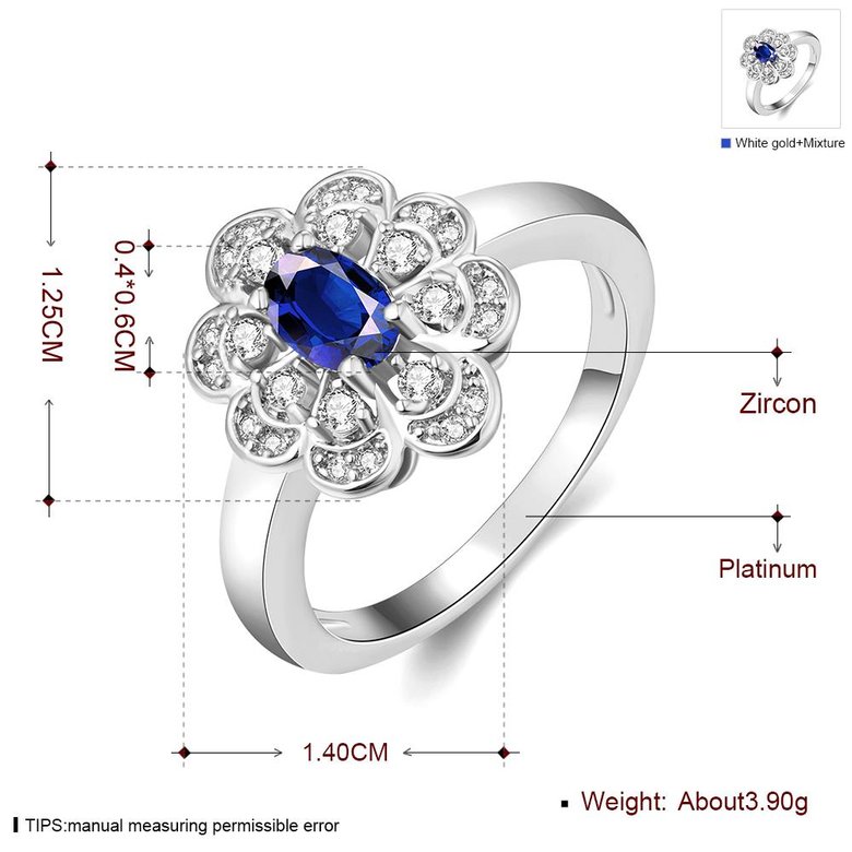 Wholesale Fashion Classic platinum round flower blue CZ Stone Exaggeration Party Rings wedding Jewelry TGCZR207 0