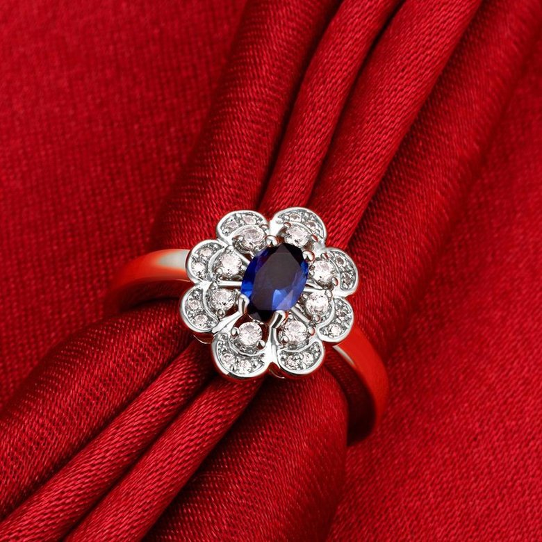 Wholesale Fashion Classic platinum round flower blue CZ Stone Exaggeration Party Rings wedding Jewelry TGCZR207 2