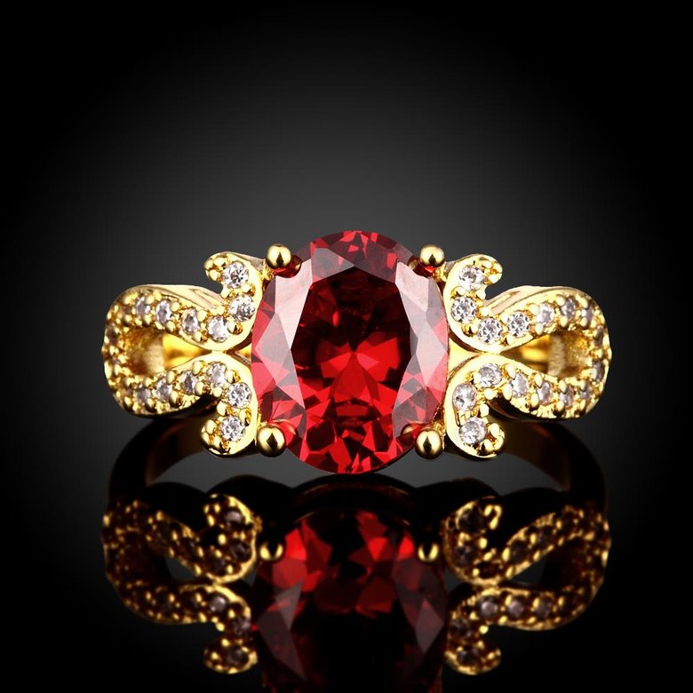 Wholesale Trendy Hot selling Red Ruby round Gemstone Wedding zircon Ring For Women Bridal Fine Jewelry Engagement 24k Gold Ring TGCZR252 1