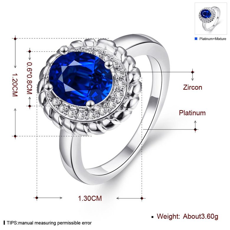 Wholesale Fashion Classic Platinum with oval blue zircon sapphire for Women Engagement Ring Silver woman party Gemstones Jewelry TGCZR304 2