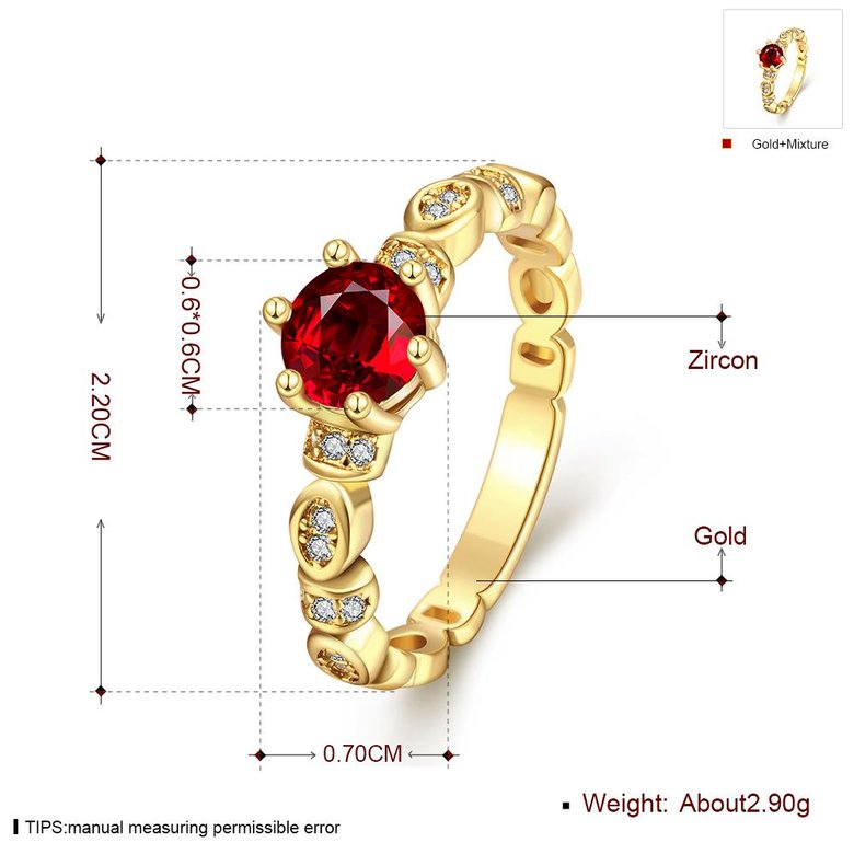 Wholesale Fashion jewelry from China Trendy round red AAA+ Cubic zircon Ring  For Women Romantic Style 24 k Gold color Hot jewelry TGCZR325 0