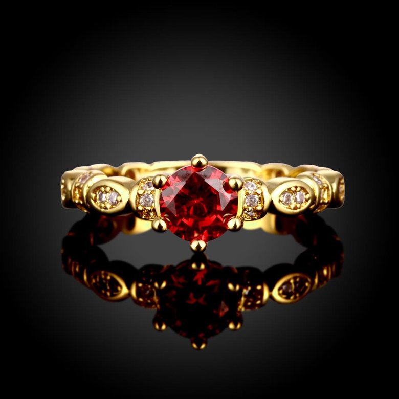 Wholesale Fashion jewelry from China Trendy round red AAA+ Cubic zircon Ring  For Women Romantic Style 24 k Gold color Hot jewelry TGCZR325 1