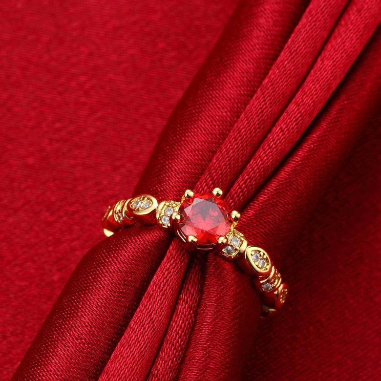 Wholesale Fashion jewelry from China Trendy round red AAA+ Cubic zircon Ring  For Women Romantic Style 24 k Gold color Hot jewelry TGCZR325 2