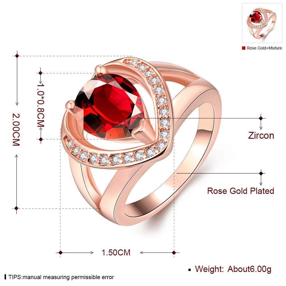 Wholesale Fashion Romantic Rose Gold Plated heart shape red CZ Ring nobility Luxury Ladies Party wedding jewelry Mother's Gift TGCZR020 0