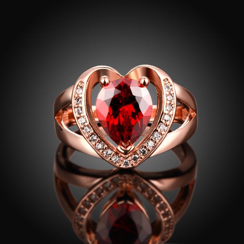 Wholesale Fashion Romantic Rose Gold Plated heart shape red CZ Ring nobility Luxury Ladies Party wedding jewelry Mother's Gift TGCZR020 1