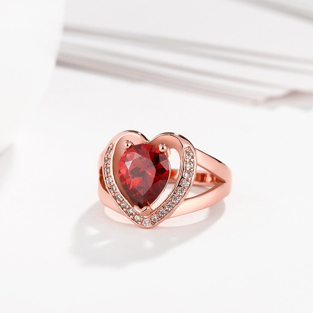 Wholesale Fashion Romantic Rose Gold Plated heart shape red CZ Ring nobility Luxury Ladies Party wedding jewelry Mother's Gift TGCZR020 2