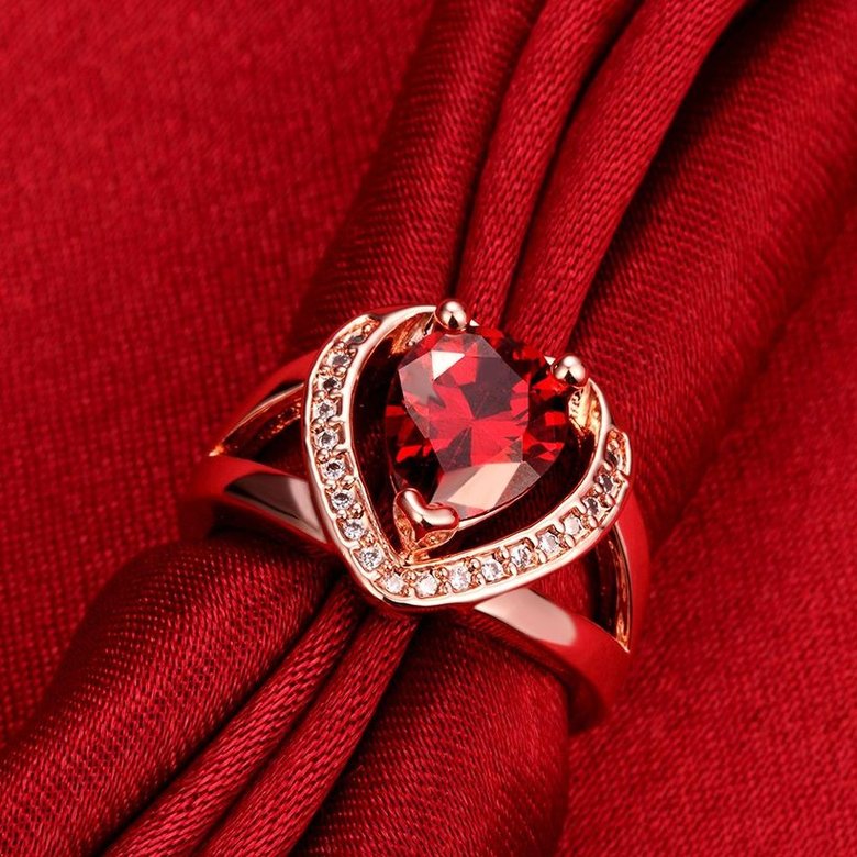 Wholesale Fashion Romantic Rose Gold Plated heart shape red CZ Ring nobility Luxury Ladies Party wedding jewelry Mother's Gift TGCZR020 3