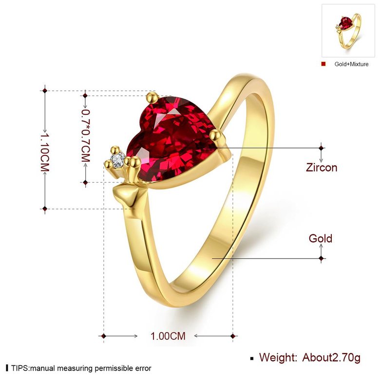 Wholesale Hot selling red zircon Stone Love Heart Engagement rings 24K gold Rings For Women Wedding Jewelry Bridal Accessories TGCZR341 0