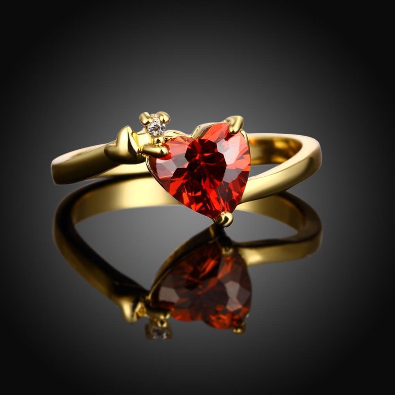 Wholesale Hot selling red zircon Stone Love Heart Engagement rings 24K gold Rings For Women Wedding Jewelry Bridal Accessories TGCZR341 1