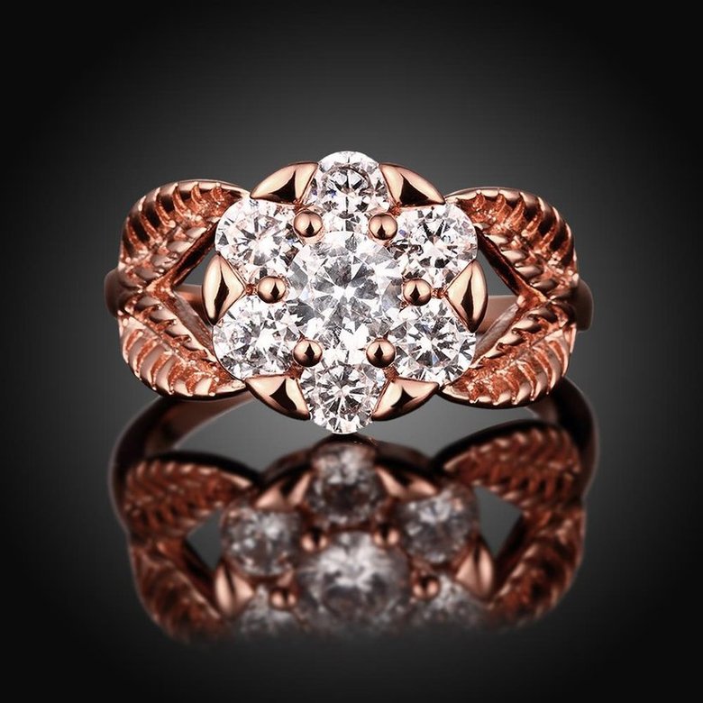 Wholesale HOT SALE fashion jewelry from China For Women Temperament Flower Zircon ring RoseGold Color Anniversary Birthday Gift TGCZR359 0