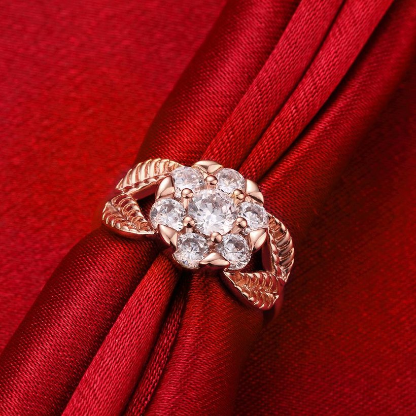 Wholesale HOT SALE fashion jewelry from China For Women Temperament Flower Zircon ring RoseGold Color Anniversary Birthday Gift TGCZR359 1