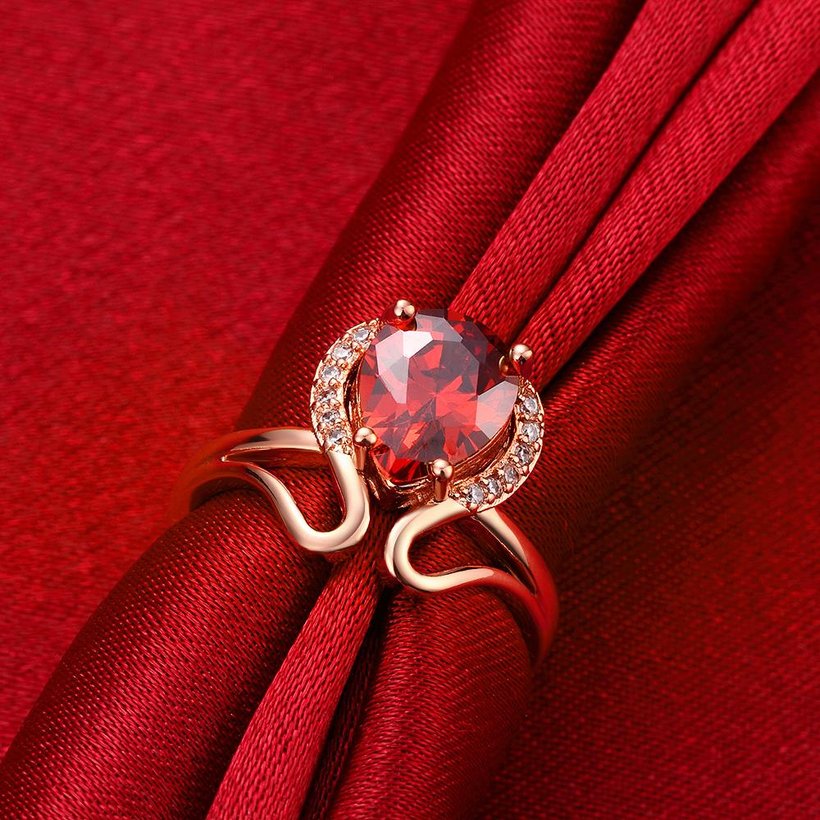Wholesale European and American Ring Plated Rose Gold Love water drop Red Crystal Proposal Ring for Women Jewelry Engagement Ring TGCZR364 0