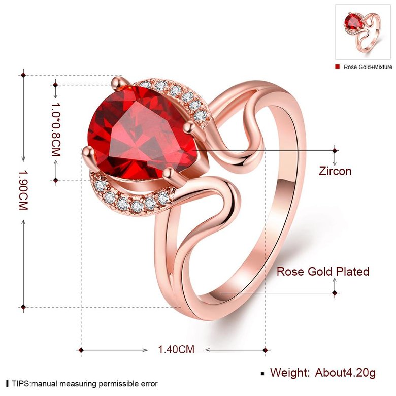 Wholesale European and American Ring Plated Rose Gold Love water drop Red Crystal Proposal Ring for Women Jewelry Engagement Ring TGCZR364 3