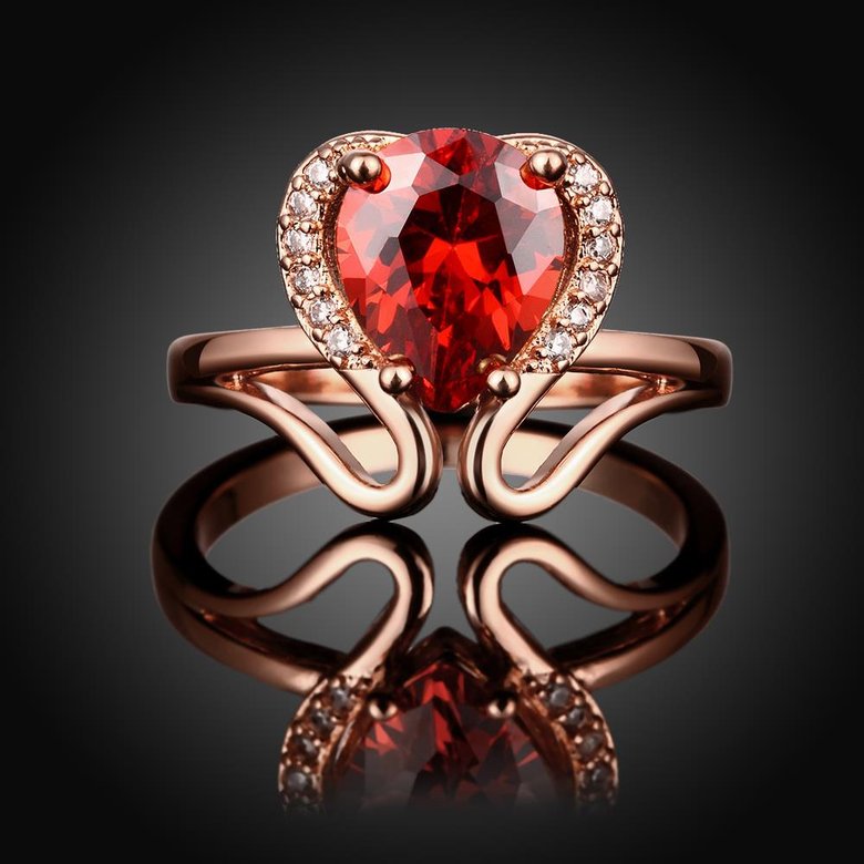 Wholesale European and American Ring Plated Rose Gold Love water drop Red Crystal Proposal Ring for Women Jewelry Engagement Ring TGCZR364 4