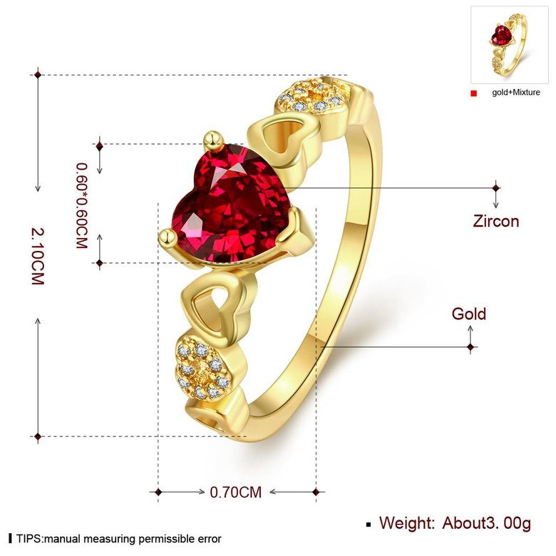 Wholesale jewelry from China Trendy 24K gold Ring heart shape red Zircon for Women Fine Jewelry Wedding Party Gifts TGCZR380 0