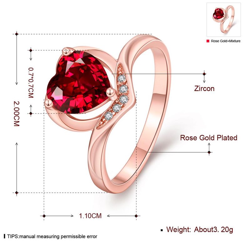 Wholesale European and American Ring Plated Rose Gold Love heart Red Crystal Proposal Rings for Women Jewelry Engagement jewelry TGCZR391 3