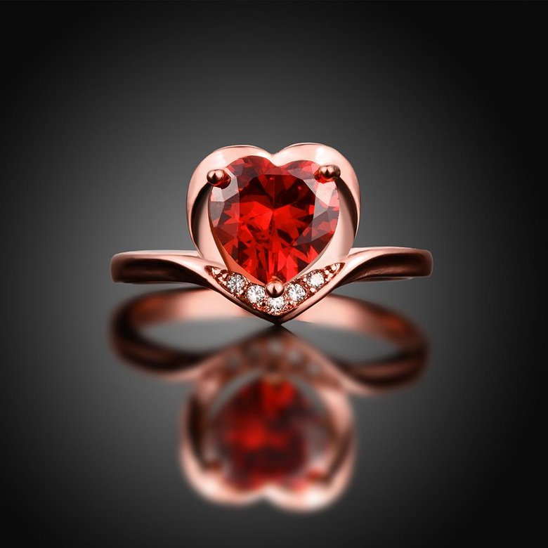 Wholesale European and American Ring Plated Rose Gold Love heart Red Crystal Proposal Rings for Women Jewelry Engagement jewelry TGCZR391 4