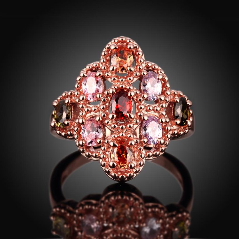Wholesale Luxury Flower Design multicolor Crystal Jewelry Rings For Women Creative rose Gold Color Wedding Anniversary Jewelry TGCZR397 1
