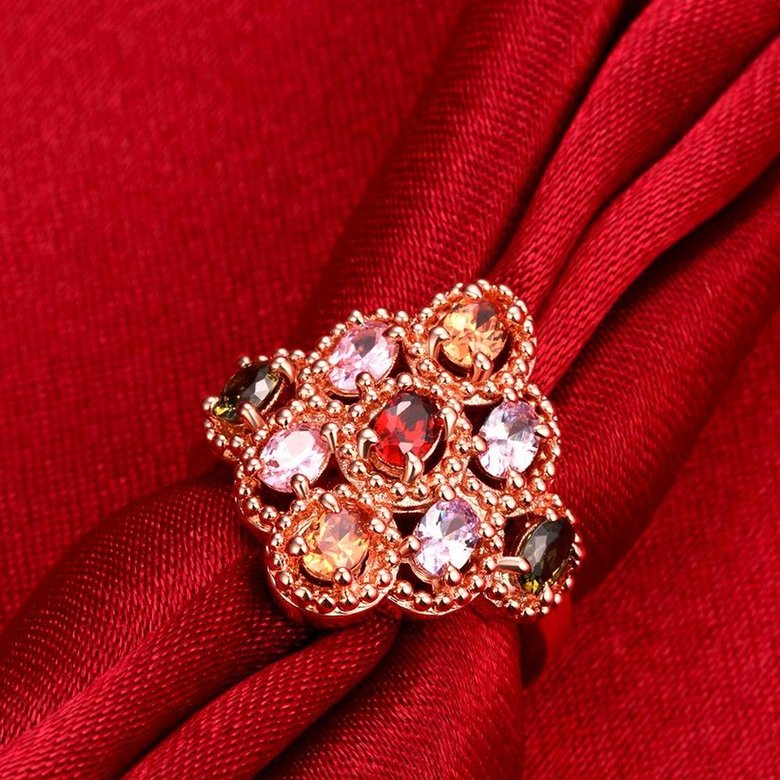 Wholesale Luxury Flower Design multicolor Crystal Jewelry Rings For Women Creative rose Gold Color Wedding Anniversary Jewelry TGCZR397 3
