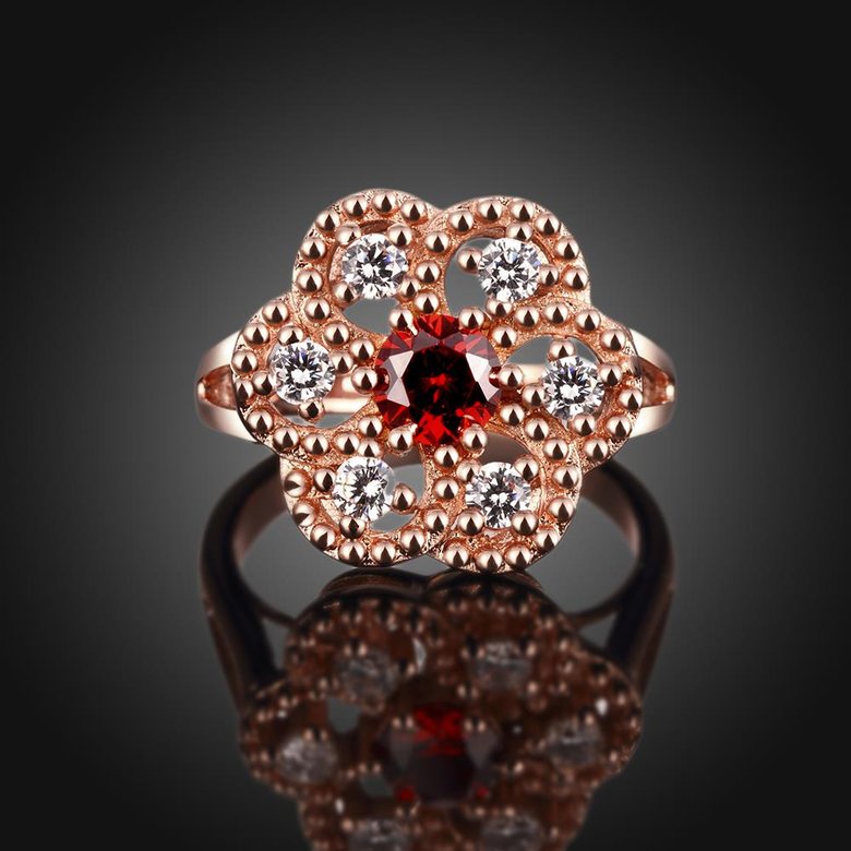 Wholesale New Luxury Flower Design Red&white Crystal Rings For Women Creative rose Gold Color Ring Wedding Anniversary Jewelry TGCZR400 0