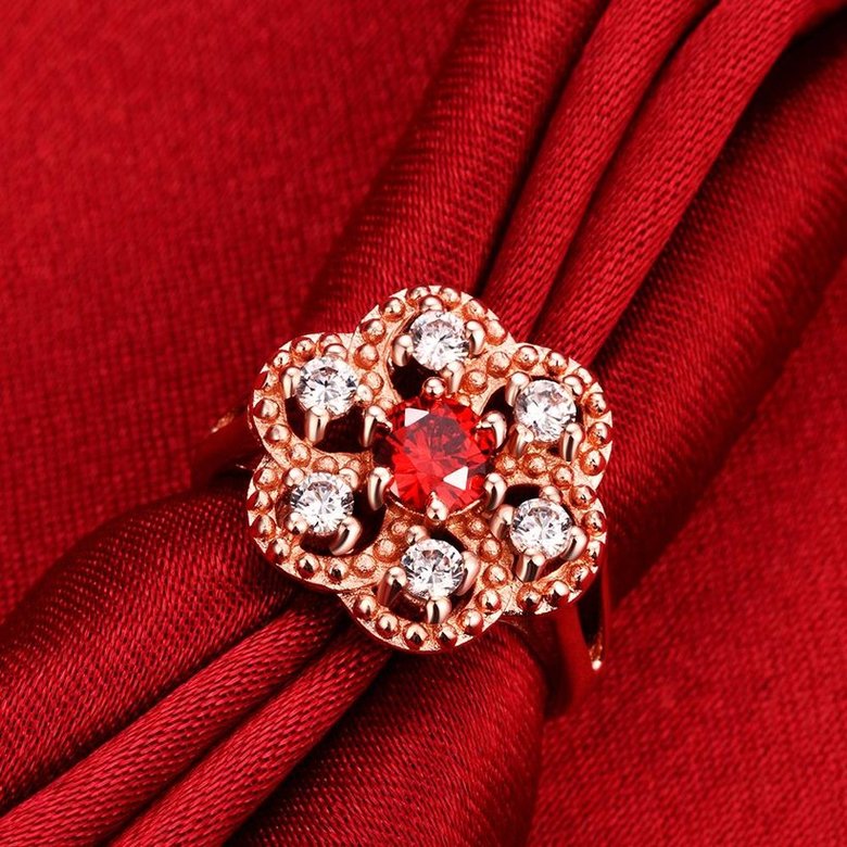 Wholesale New Luxury Flower Design Red&white Crystal Rings For Women Creative rose Gold Color Ring Wedding Anniversary Jewelry TGCZR400 2