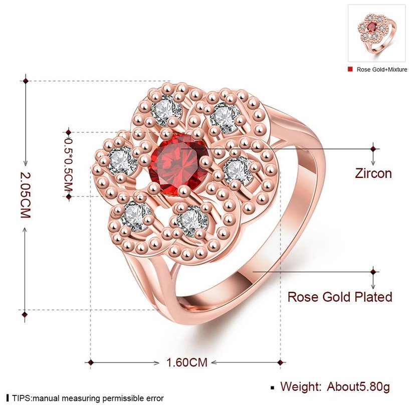 Wholesale New Luxury Flower Design Red&white Crystal Rings For Women Creative rose Gold Color Ring Wedding Anniversary Jewelry TGCZR400 3
