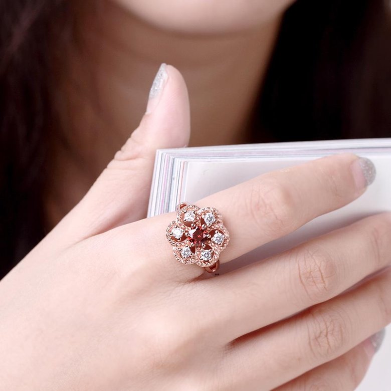 Wholesale New Luxury Flower Design Red&white Crystal Rings For Women Creative rose Gold Color Ring Wedding Anniversary Jewelry TGCZR400 4