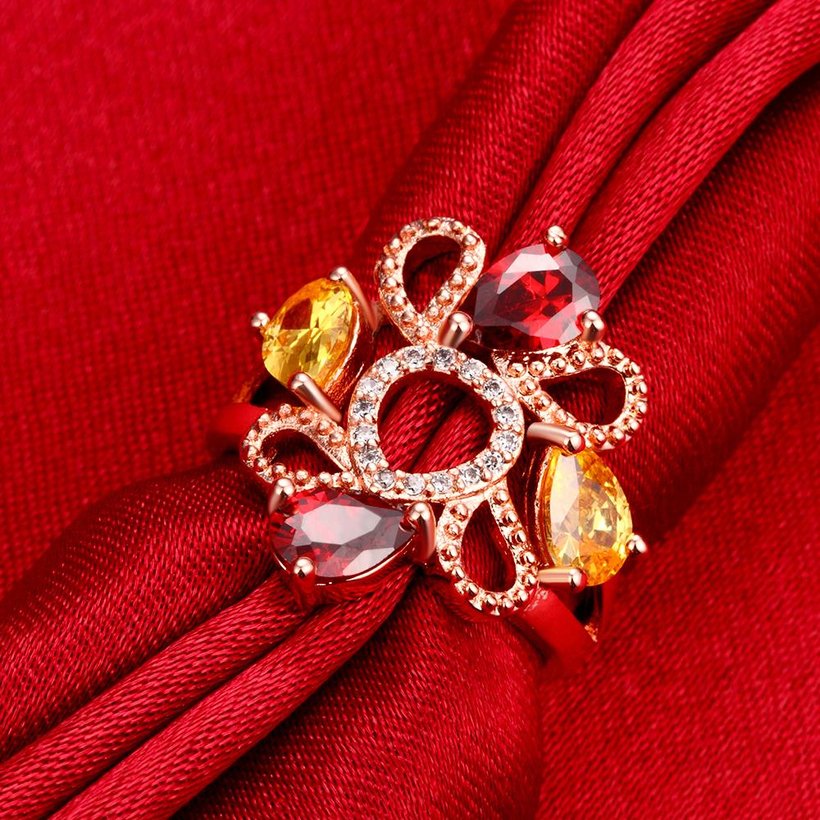 Wholesale Luxury Flower Design multicolor Crystal Jewelry Rings For Women Creative rose Gold Color Wedding Anniversary Jewelry TGCZR402 3