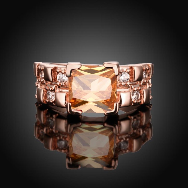 Wholesale Classical rose gold Rings square Shape Diamond Wedding rings yellow zircon Ring For Women Gift Wedding Bands jewelry TGCZR406 4