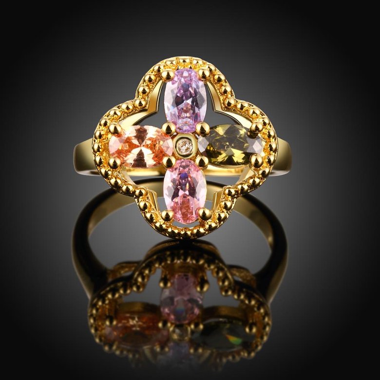 Wholesale New Luxury Flower Design multicolor Crystal Rings For Women Creative 24K Gold Color Ring Wedding Anniversary Jewelry TGCZR479 1