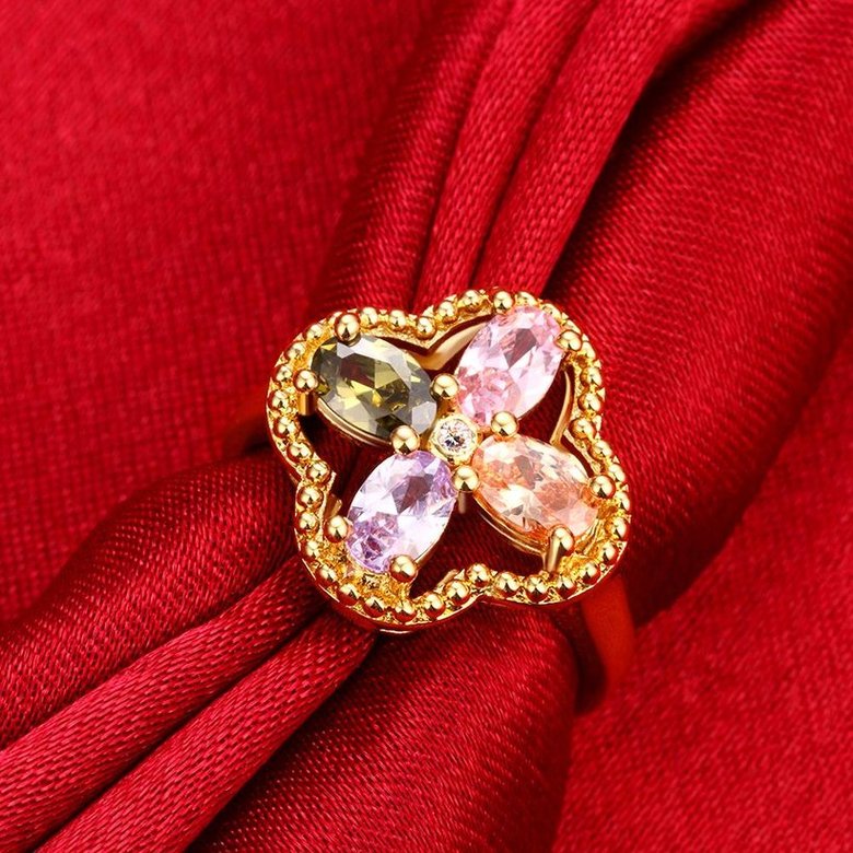Wholesale New Luxury Flower Design multicolor Crystal Rings For Women Creative 24K Gold Color Ring Wedding Anniversary Jewelry TGCZR479 3