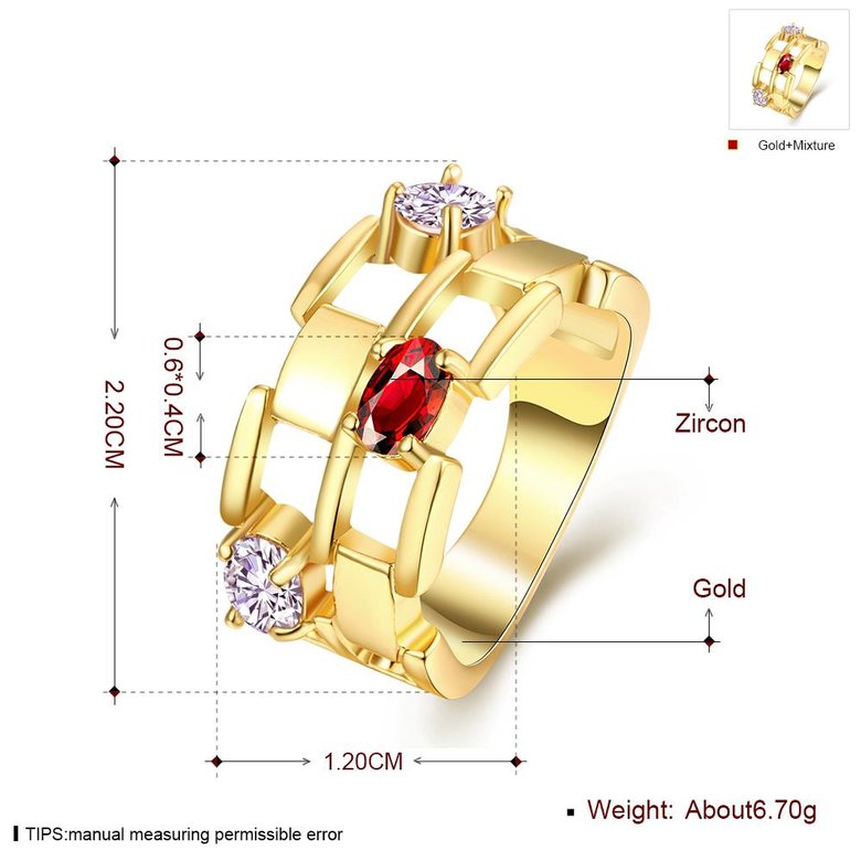 Wholesale Classic 24K Gold Round red/white CZ hollow Ring Luxury Ladies Party engagement wedding jewelry Best Mother's Gift TGCZR488 0