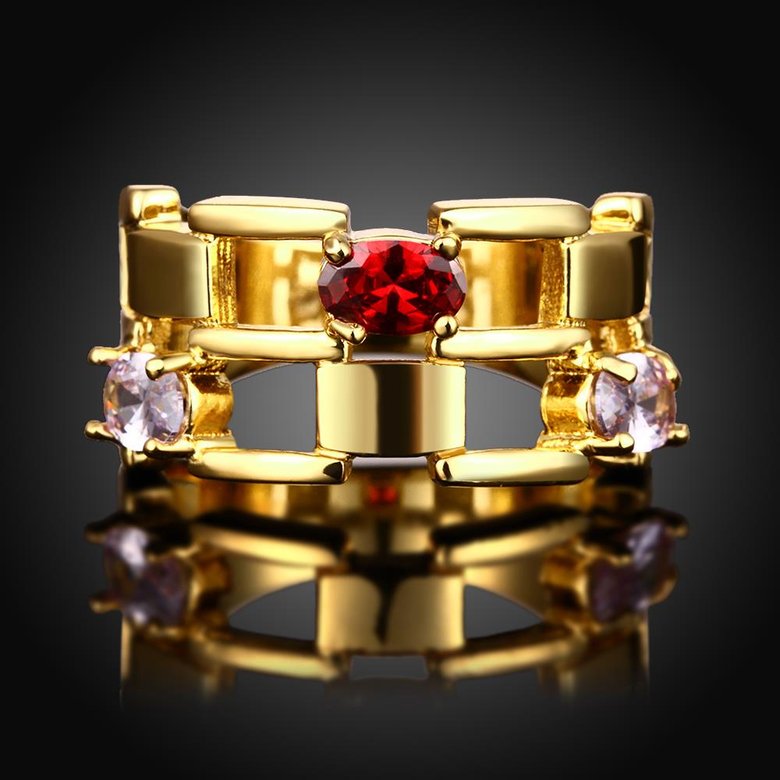 Wholesale Classic 24K Gold Round red/white CZ hollow Ring Luxury Ladies Party engagement wedding jewelry Best Mother's Gift TGCZR488 1