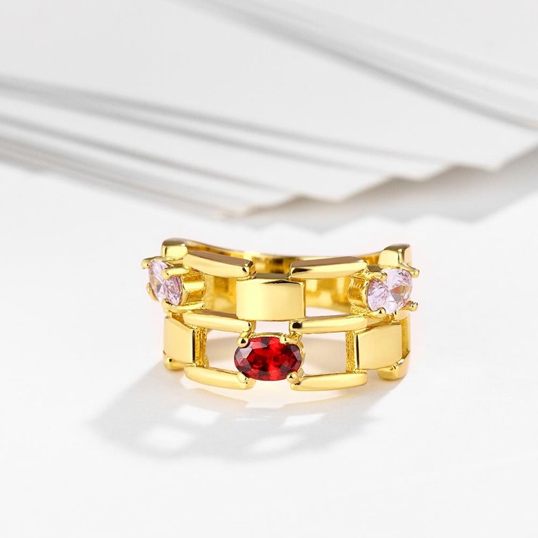 Wholesale Classic 24K Gold Round red/white CZ hollow Ring Luxury Ladies Party engagement wedding jewelry Best Mother's Gift TGCZR488 3