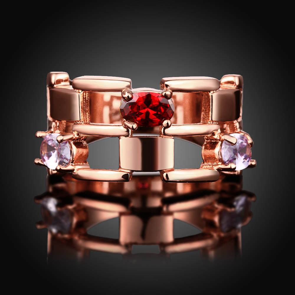 Wholesale Trendy Rose Gold Geometric hollow Red and white CZ Ring for women Fashionr Wedding rings CZ Crystal Jewelry TGCZR036 1