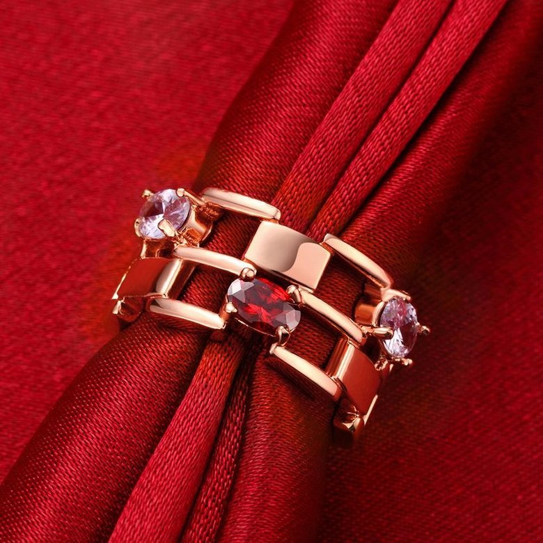 Wholesale Trendy Rose Gold Geometric hollow Red and white CZ Ring for women Fashionr Wedding rings CZ Crystal Jewelry TGCZR036 2