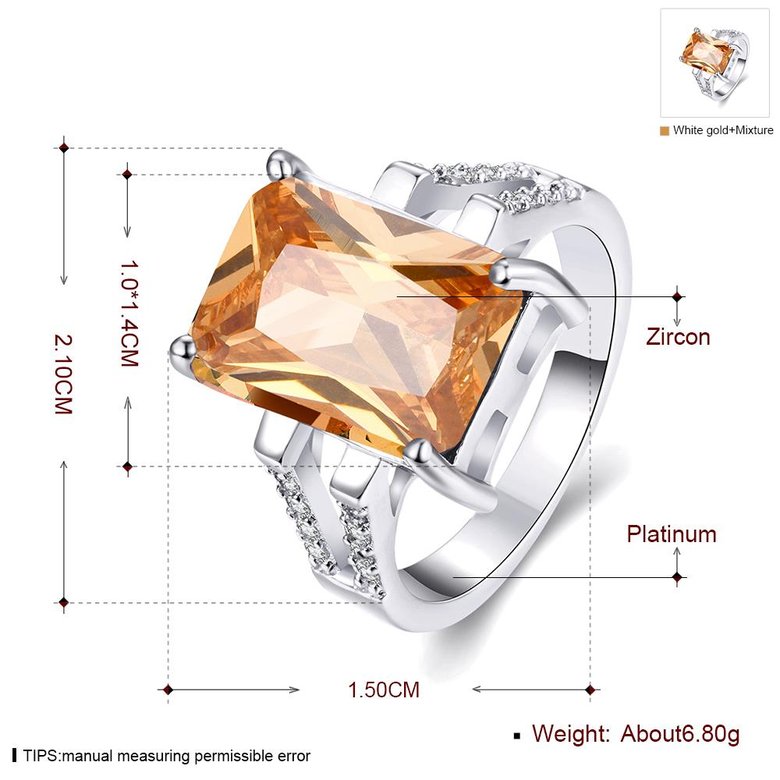 Wholesale Classic Platinum Square Large champagne Gem Rings Bohemian Style Wedding Ring for Women Party Engagement Jewelry  TGCZR042 0