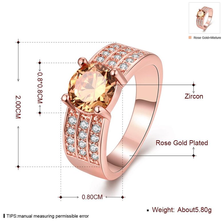Wholesale Romantic Rose Gold Round champagne CZ Ring For Women Crystal Stone Engagement Ring  TGCZR045 0