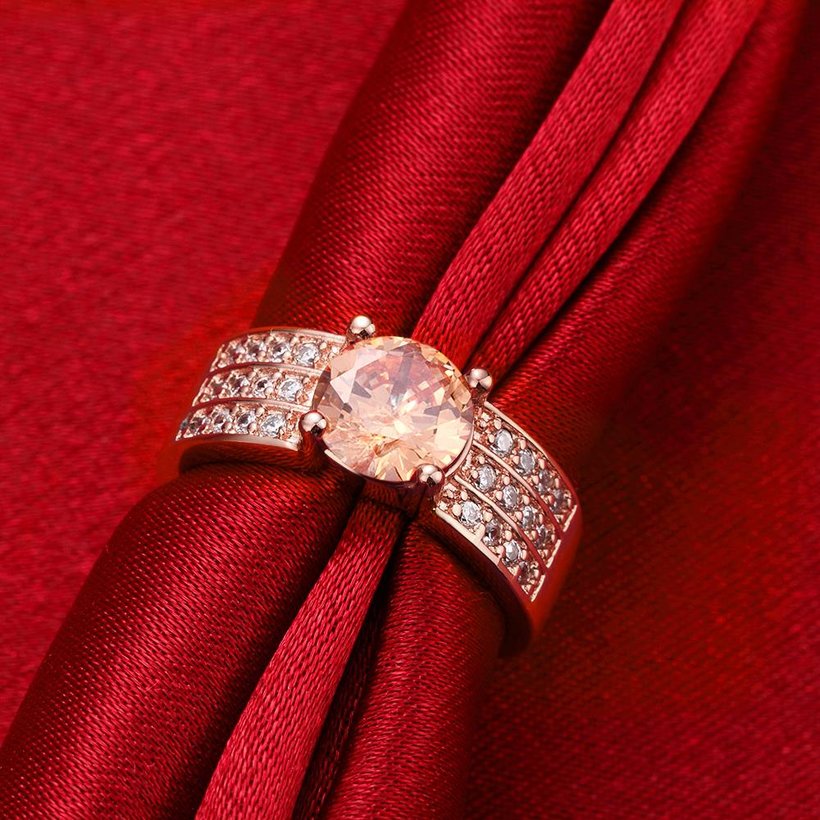 Wholesale Romantic Rose Gold Round champagne CZ Ring For Women Crystal Stone Engagement Ring  TGCZR045 2
